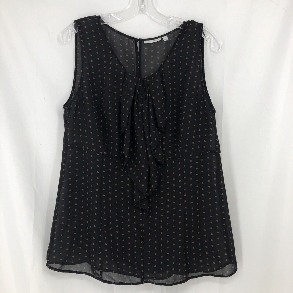 Halogen Womens Size XL Polka Dot Black Sleeveless Ruffle Front Blouse